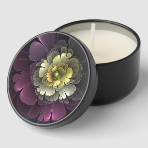 Abstract Modern Purpur Khaki Gray Fractal Flower Mini Candle Favors