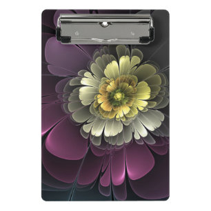 Abstract Modern Purpur Khaki Gray Fractal Flower Mini Clipboard