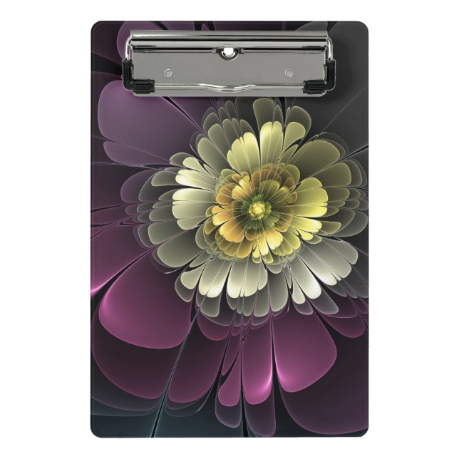 Abstract Modern Purpur Khaki Gray Fractal Flower Mini Clipboard (Front)