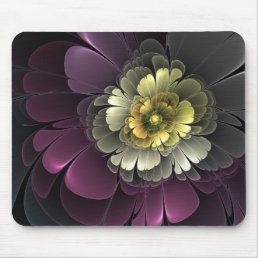 Abstract Modern Purpur Khaki Gray Fractal Flower Mouse Pad