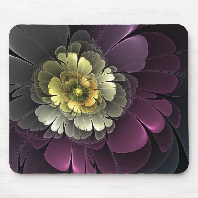 Abstract Modern Purpur Khaki Gray Fractal Flower Mouse Pad (Front)