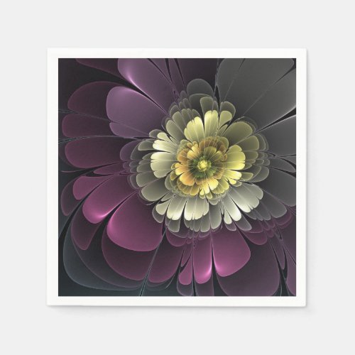 Abstract Modern Purpur Khaki Gray Fractal Flower Napkins