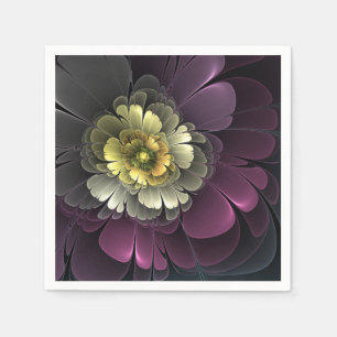 Abstract Modern Purpur Khaki Gray Fractal Flower Napkins