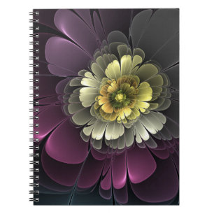 Abstract Modern Purpur Khaki Gray Fractal Flower Notebook
