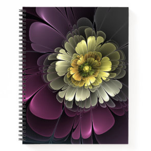 Abstract Modern Purpur Khaki Gray Fractal Flower Notebook
