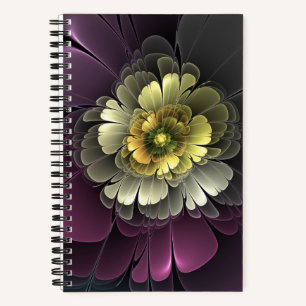 Abstract Modern Purpur Khaki Gray Fractal Flower Notebook