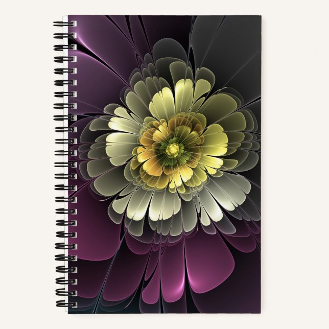 Abstract Modern Purpur Khaki Gray Fractal Flower Notebook (Front)