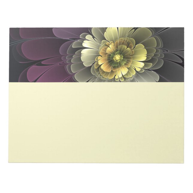Abstract Modern Purpur Khaki Gray Fractal Flower Notepad (Front)