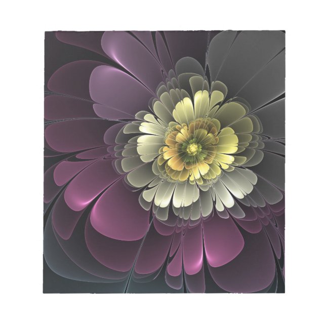 Abstract Modern Purpur Khaki Gray Fractal Flower Notepad (Front)