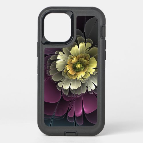 Abstract Modern Purpur Khaki Gray Fractal Flower OtterBox Defender iPhone 12 Case