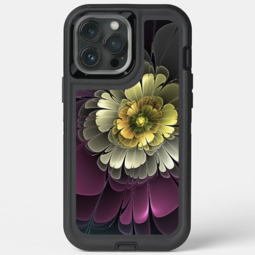 Abstract Modern Purpur Khaki Gray Fractal Flower iPhone 13 Pro Max Case