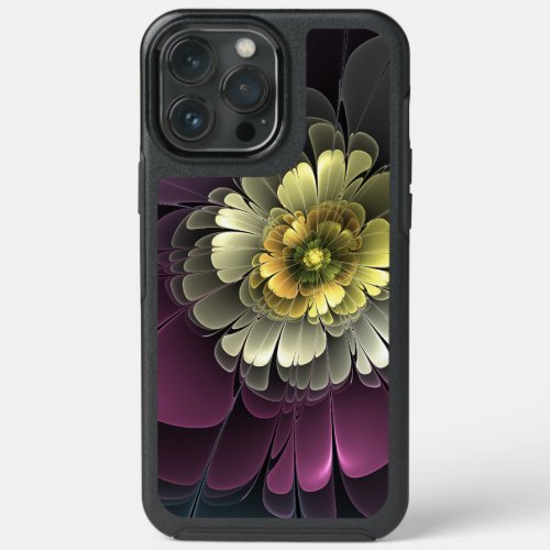 Abstract Modern Purpur Khaki Gray Fractal Flower iPhone 13 Pro Max Case