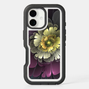 Abstract Modern Purpur Khaki Gray Fractal Flower iPhone 16 Case