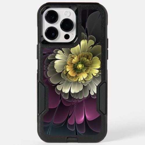 Abstract Modern Purpur Khaki Gray Fractal Flower OtterBox iPhone 14 Pro Max Case