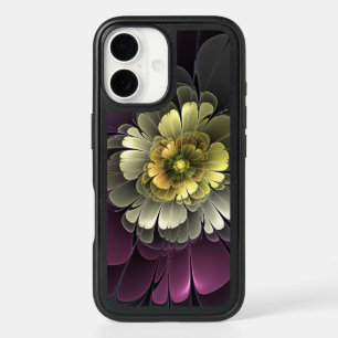 Abstract Modern Purpur Khaki Gray Fractal Flower iPhone 16 Case