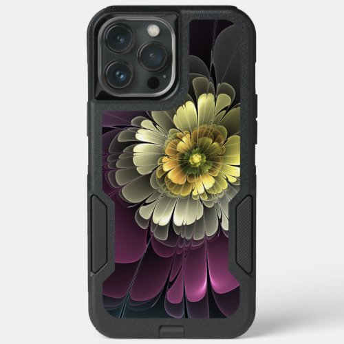 Abstract Modern Purpur Khaki Gray Fractal Flower iPhone 13 Pro Max Case