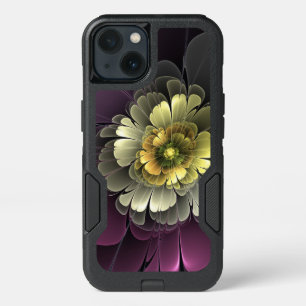 Abstract Modern Purpur Khaki Gray Fractal Flower iPhone 13 Case