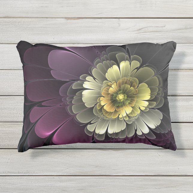 Abstract Modern Purpur Khaki Gray Fractal Flower Outdoor Pillow (Front)
