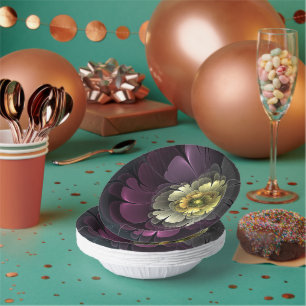 Abstract Modern Purpur Khaki Gray Fractal Flower Paper Bowls