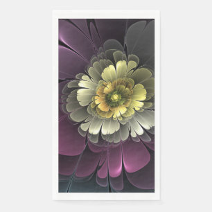 Abstract Modern Purpur Khaki Gray Fractal Flower Paper Guest Towels