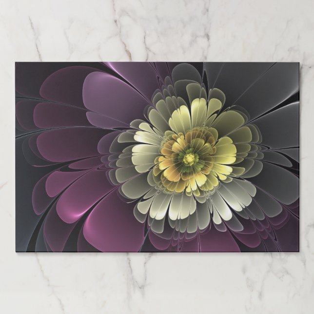 Abstract Modern Purpur Khaki Gray Fractal Flower Paper Pad (Front)