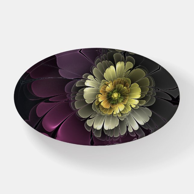 Abstract Modern Purpur Khaki Gray Fractal Flower Paperweight (Front)
