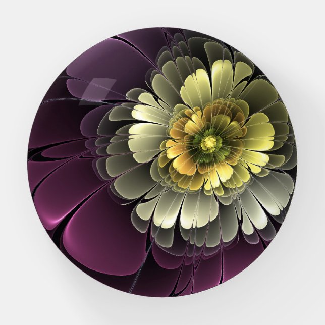 Abstract Modern Purpur Khaki Gray Fractal Flower Paperweight (Front)