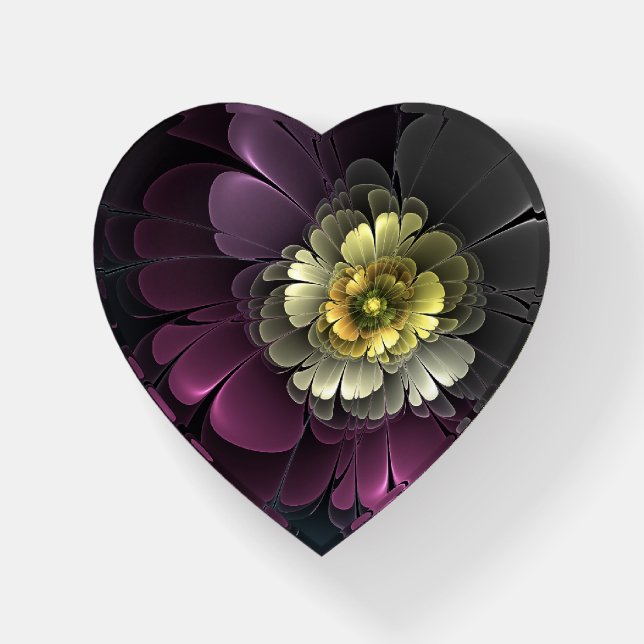Abstract Modern Purpur Khaki Gray Fractal Flower Paperweight (Front)