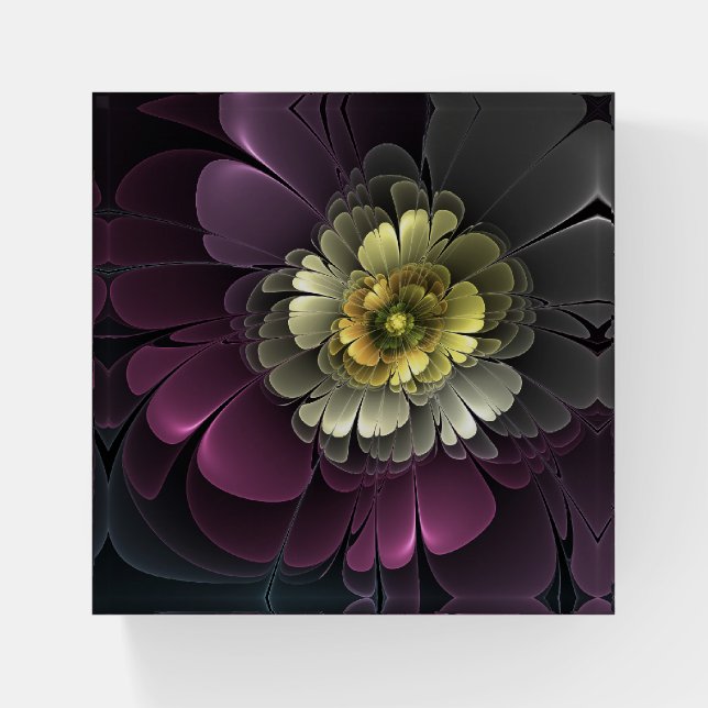 Abstract Modern Purpur Khaki Gray Fractal Flower Paperweight (Front)