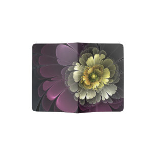 Abstract Modern Purpur Khaki Gray Fractal Flower Passport Holder