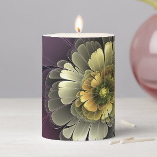 Abstract Modern Purpur Khaki Gray Fractal Flower Pillar Candle
