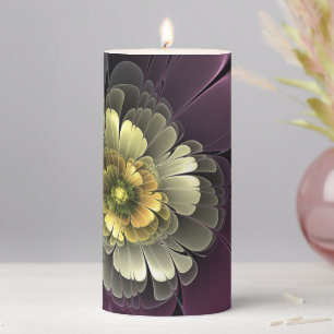Abstract Modern Purpur Khaki Gray Fractal Flower Pillar Candle