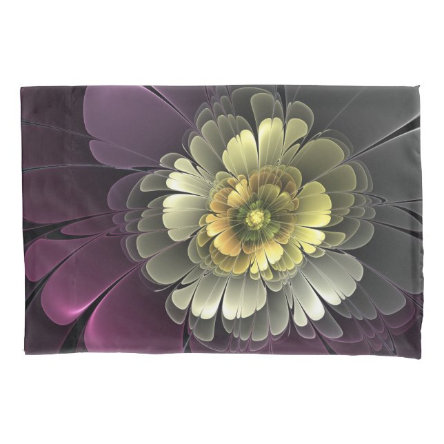 Abstract Modern Purpur Khaki Gray Fractal Flower Pillow Case (Front)