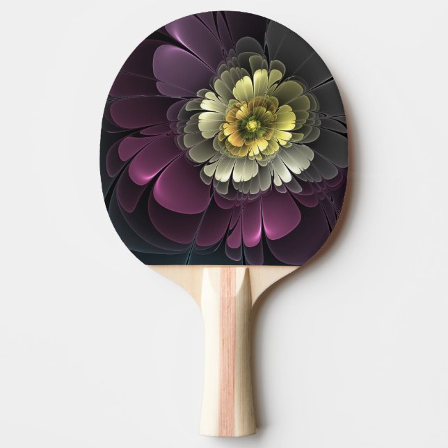 Abstract Modern Purpur Khaki Gray Fractal Flower Ping Pong Paddle (Front)