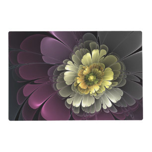 Abstract Modern Purpur Khaki Gray Fractal Flower Placemat