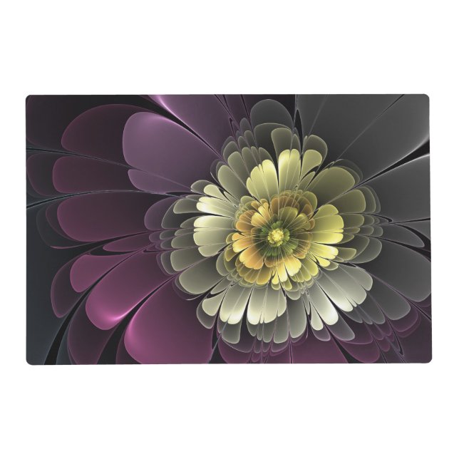 Abstract Modern Purpur Khaki Gray Fractal Flower Placemat (Front)
