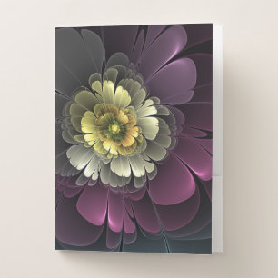 Abstract Modern Purpur Khaki Gray Fractal Flower Pocket Folder