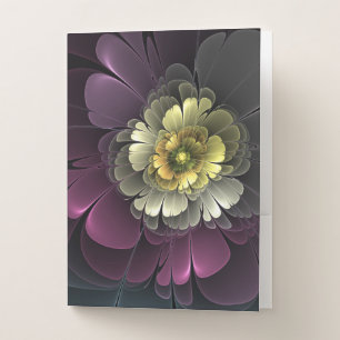 Abstract Modern Purpur Khaki Gray Fractal Flower Pocket Folder