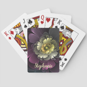 Abstract Modern Purpur Khaki Gray Fractal Flower Poker Cards