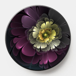 Abstract Modern Purpur Khaki Gray Fractal Flower PopSocket