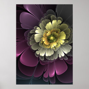 Abstract Modern Purpur Khaki Gray Fractal Flower Poster