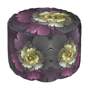 Abstract Modern Purpur Khaki Gray Fractal Flower Pouf