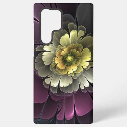 Abstract Modern Purpur Khaki Gray Fractal Flower Samsung Galaxy S22 Ultra Case