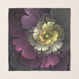 Abstract Modern Purpur Khaki Gray Fractal Flower Scarf
