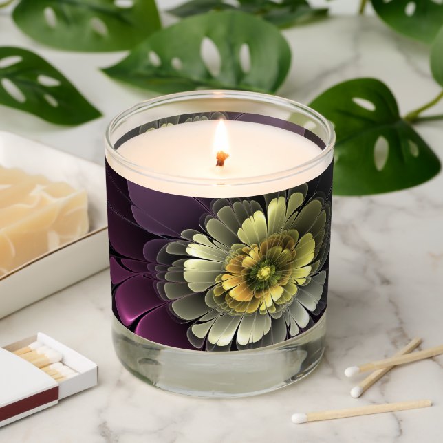 Abstract Modern Purpur Khaki Gray Fractal Flower Scented Candle (Lit)