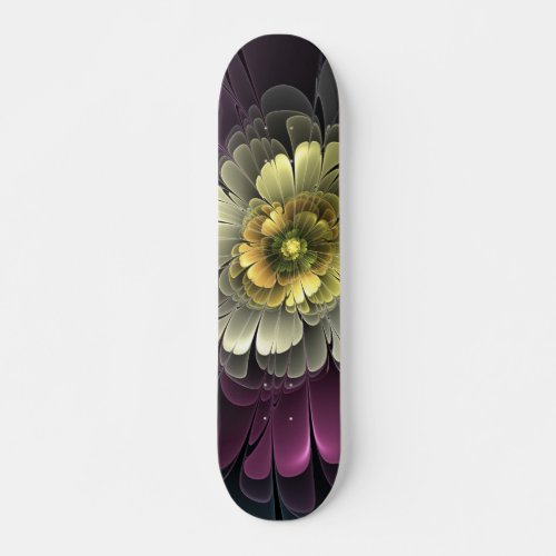 Abstract Modern Purpur Khaki Gray Fractal Flower Skateboard