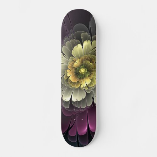 Abstract Modern Purpur Khaki Gray Fractal Flower Skateboard