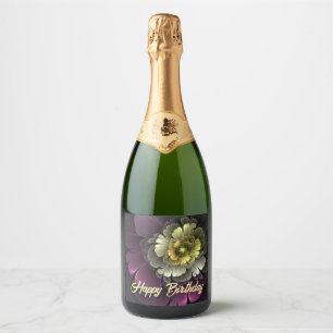 Abstract Modern Purpur Khaki Gray Fractal Flower Sparkling Wine Label