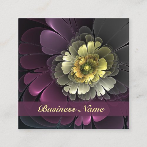 Abstract Modern Purpur Khaki Gray Fractal Flower Square Business Card