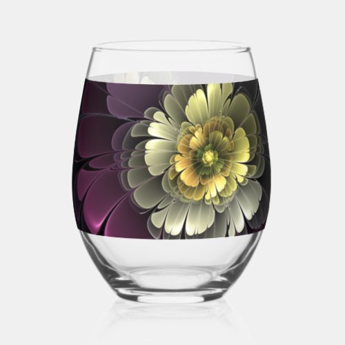 Abstract Modern Purpur Khaki Gray Fractal Flower Stemless Wine Glass